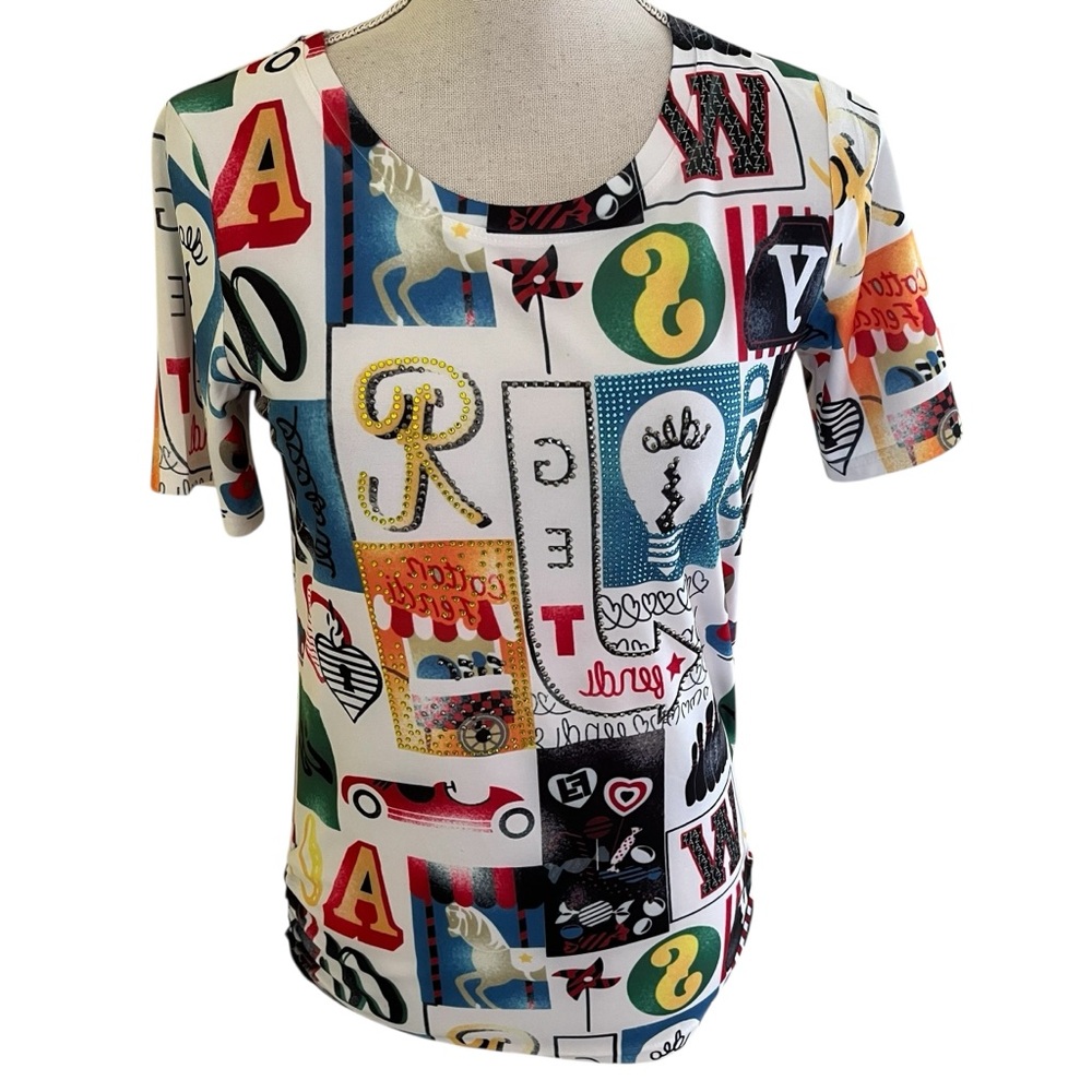 A.Z.I New York Graphic Print Short Sleeve T-Shirt with Crystal Embellishments XS
